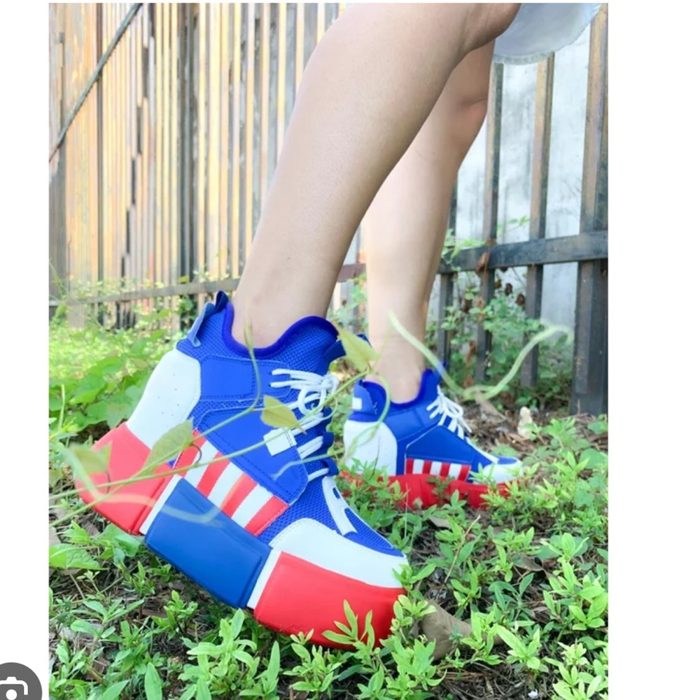 Anthony Wang Cranberry-01 Hidden Wedge Fashion Sneaker in Blue Multi
